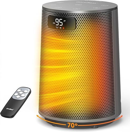 Miniatura 9 de GiveBest Calentador de espacio, calentadores eléctricos portátiles para uso en interiores con termostato y control remoto, oscilación de 70°, Blanco