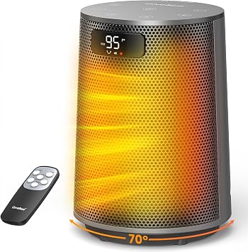 GiveBest Space Heater, Electric Portable Heaters for Indoor Use with Thermostat and Remote, 70Oscillation, Digital Display, 12H Timer, 1500W PTC Ceramic Fast Safety Heat for Office Bedroom Home, Grey