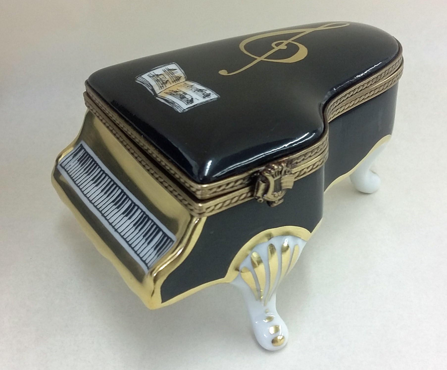 Authentic French Limoges Handpainted Porcelain Black Baby Grand Piano Box