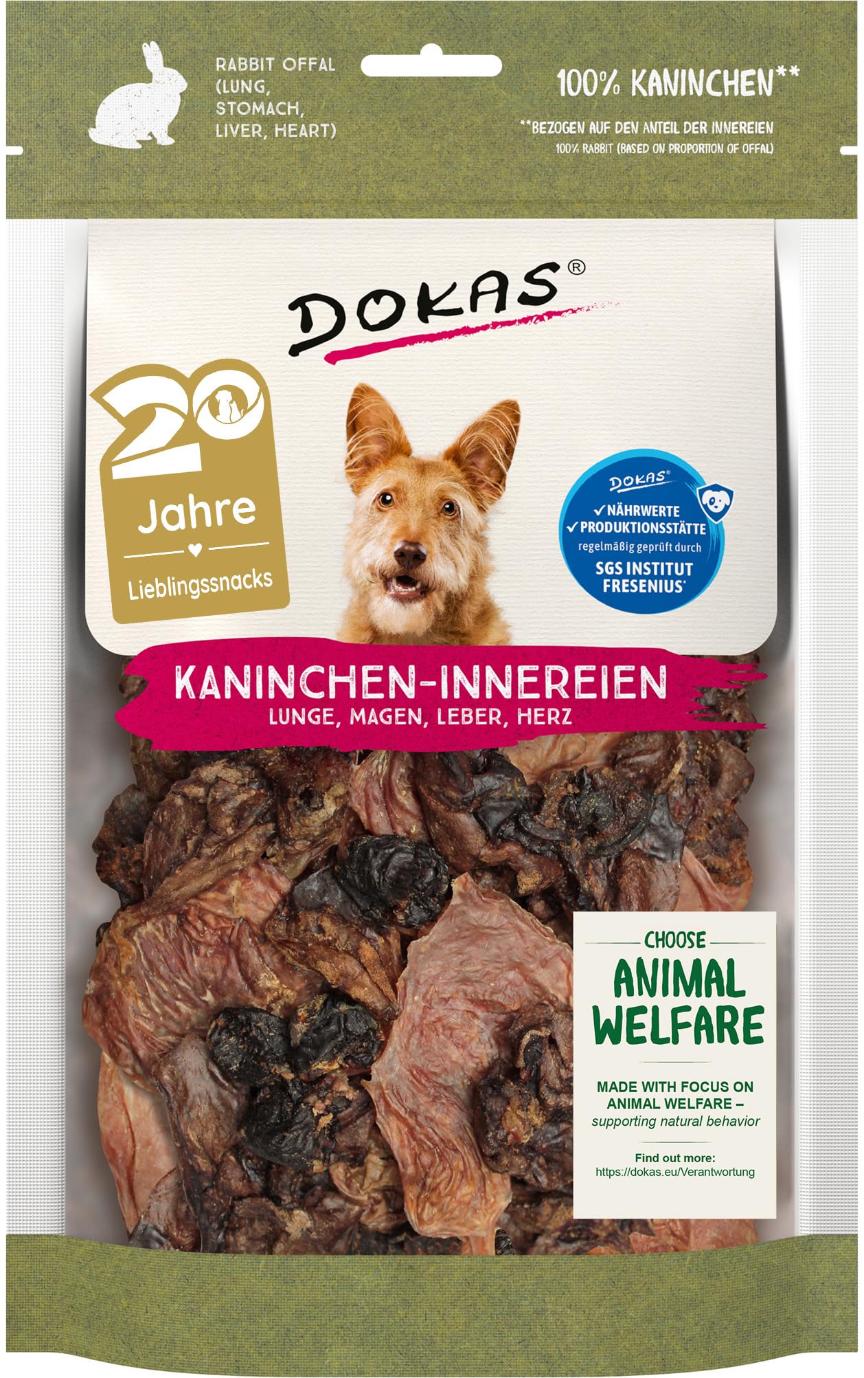 DOKAS Rabbit Offal | Double Pack | 2 x 100 g | Natural Snack for Dogs | Contains Lungs, Stomach, Liver & Heart | Reward Snack | Also A Species-Appropriate Barf Snack