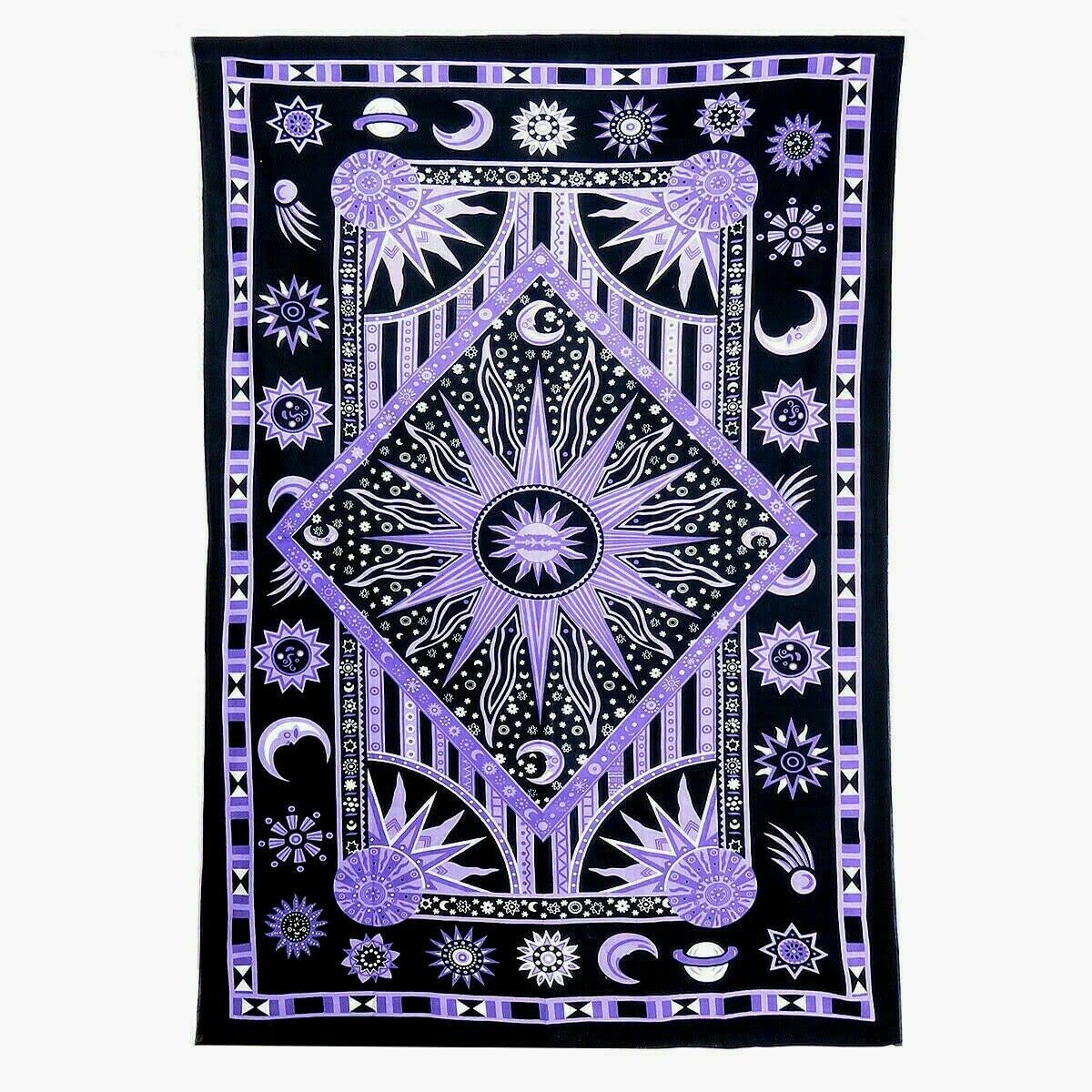 Ava Collections Purple Sun Moon Wall Hangings Tapestry Burning Sun Tapestry Celestial Wall Décor Burning Sun Tapestries Trippy - Boho Tapestry 85" X 54" Inches (, Twin)