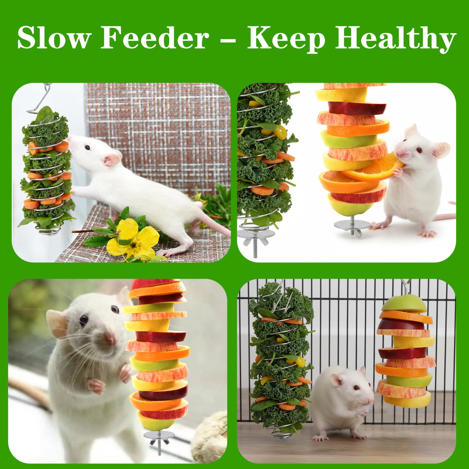 2 PCS Bird Cage Food Holder, Rat Enrichment Toys, 304 Stainless Steel Rat Foraging Toy for Fruit Vegetable Holder, Hanging Rodent Toys Slow Feeder, Bird Cage Feeder Foraging Toy for Parakeet - image 6