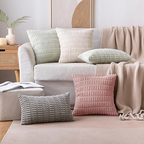 Miniatura 5 de MIULEE Paquete de 2 fundas de almohada de pana de 18 x 18 pulgadas, fundas de almohada decorativas de pana suave a rayas bohemias modernas para