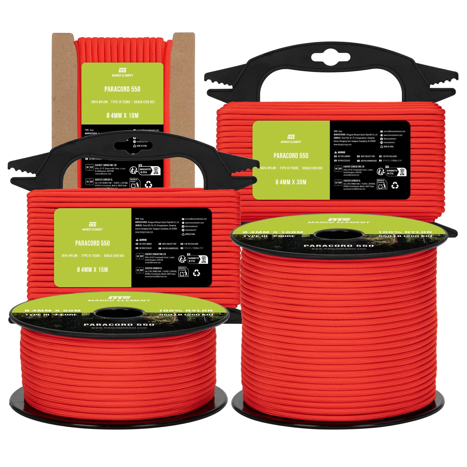 Manco Element 550 Paracord 4mm x 10m Cord Type III 7 Strands Rope