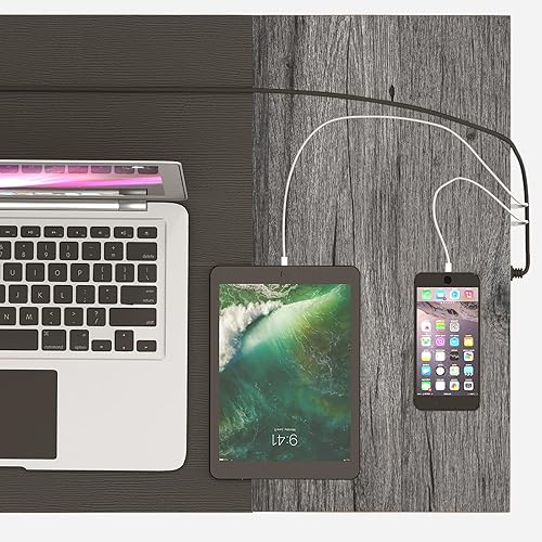 Miniatura 8 de HOOBRO Escritorio para computadora, escritorio de oficina en casa con toma de corriente, moderno escritorio de estudio con 4 ganchos para sala de