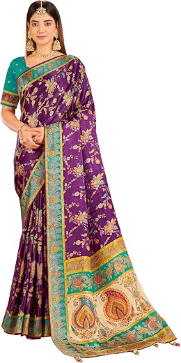Glory Sarees Women’s Luxurious Dola Pure Silk Original Saree Position Print Work Madhubani Inspired Motifs Banarasi Kanjiv...