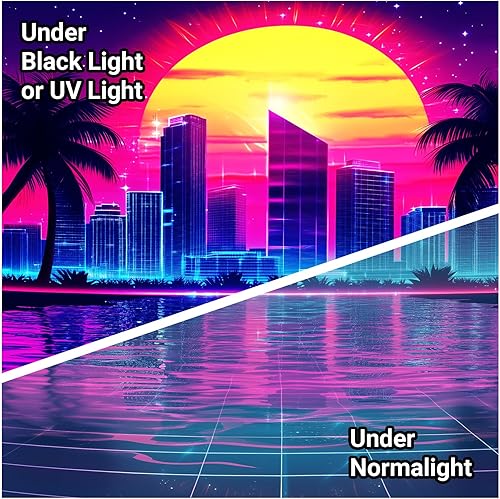 Miniatura 4 de Zpryzmia Blacklight Retro Synthwave Tapestry, UV Reactive Neon Punk City Tapestries Wall Hanging Black Lights Posters Starry Sky Sun Palm Trees