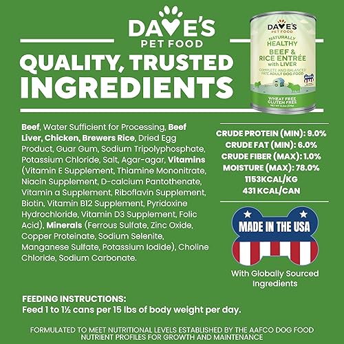 Miniatura 5 de Dave's Pet Food Wet Dog Food (Beef & Rice), Made in USA Naturally Healthy Canned Topper Gluten Free Topper, 13.2 oz (12 Pack)