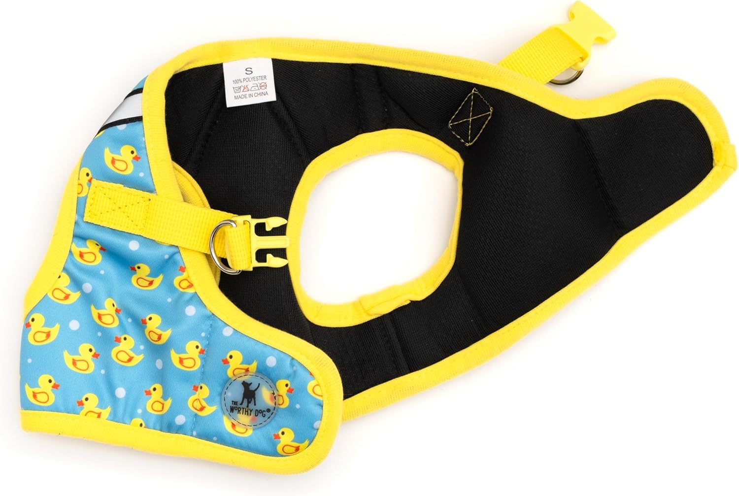 THE WORTHY DOG Step-in Dog Harness for Medium Dogs, Comfortable Mesh, Reflective, Strong Hook and Loop Closure, Quick Release Buckle, Rubber Duck Pattern, Blue, Medium