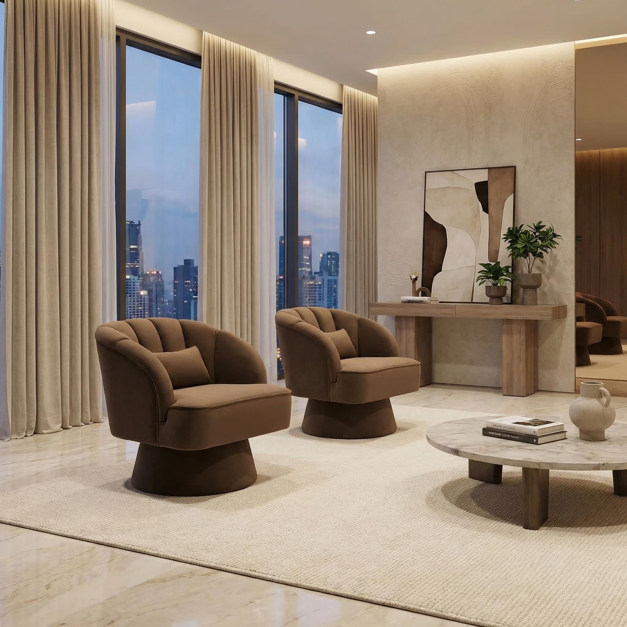 IDEALHOUSE Swivel Accent Chair with Armrests, 360° Mid Century Modern Swivel Barrel Chair, Modern Cozy Velvet Armchair for Living Room, Bedroom, Small