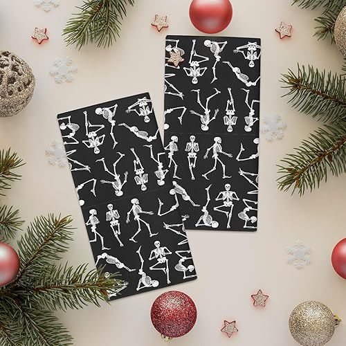 Miniatura 4 de Juego de 2 toallas de cocina de Halloween, divertidas, de esqueleto, de microfibra, absorbentes, lavables, para el baño, toallas de mano, para secar