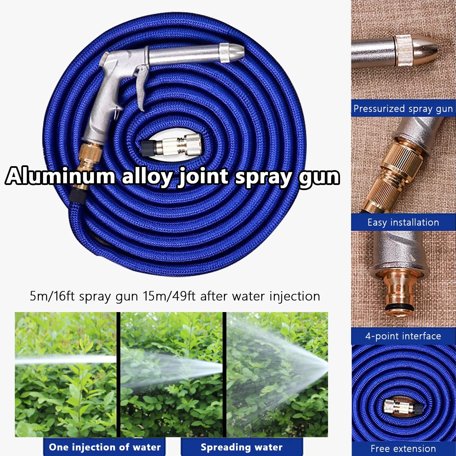 Colonne d'eau Jardin - Robinet extérieur Rond Acier Inoxydable - Colonne d'eau autoportante - Pistolet pulvérisateur 1500 cm - Fournitures essentielles pour l'arrosage