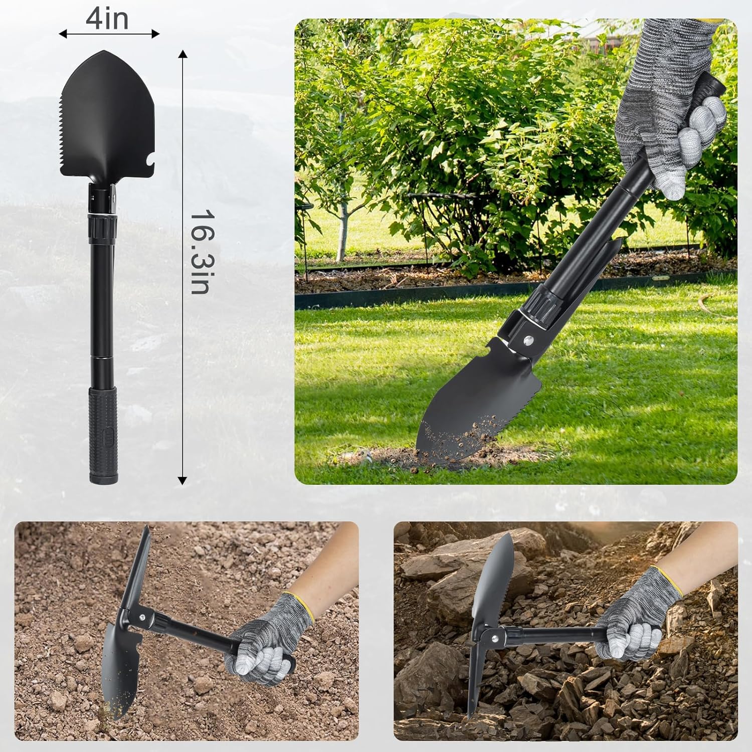 40PCS Geology Rock Pick Hammer Kit, Gold Mining & Prospecting Equipment Tool, Hammer, 3 PCS Digging Chisels Set, Shovel, Wooden Chisel, Magnifying Glass, Whistle, Goggles, flocked bags, compass