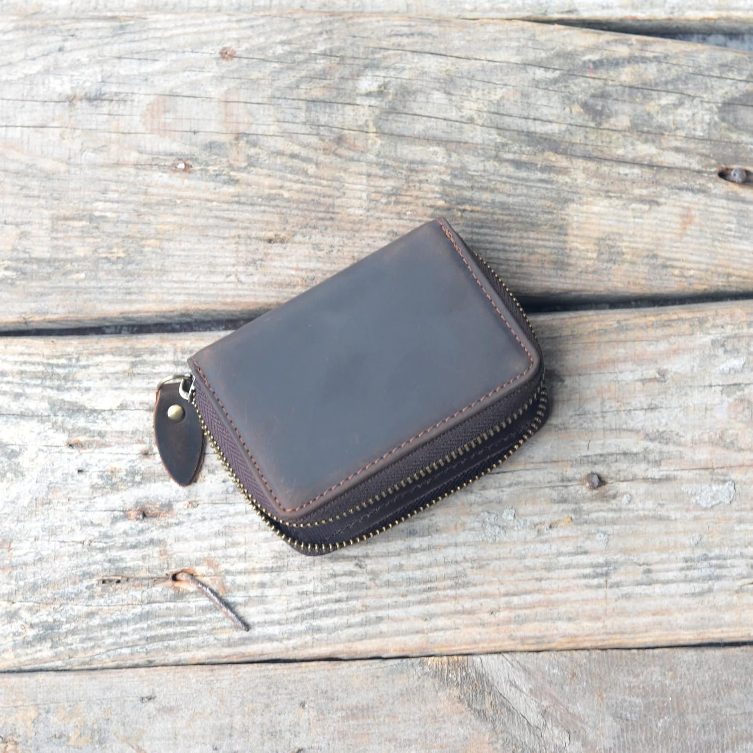 JJNUSA Men Minimalist Leather Wallet Card Holder Distressed Gifts Zipper bag