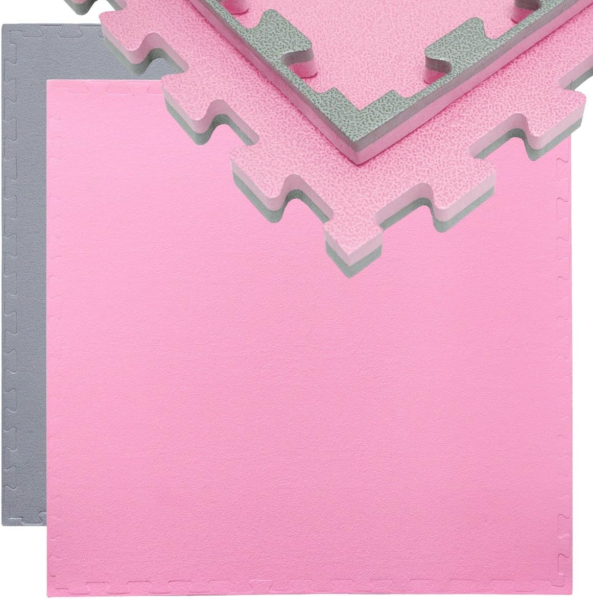 EYEPOWER Exercise Puzzle Mat 20mm thick EVA foam Protective Flooring 90x90cm for fitness sport reversible Gray Pink