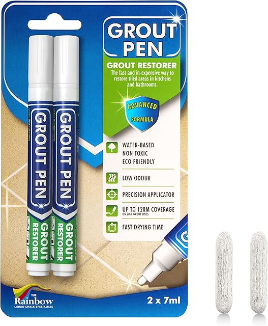 Twin Pack White Grout Pen - Designed for restoring tile grout in bathrooms & kitchens (White)