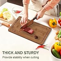 Vista 2 de Tabla de cortar de bambú para cocina, tabla de cortar grande de madera de 17 pulgadas con ranuras para jugo y asas integradas, fácil almacenamiento