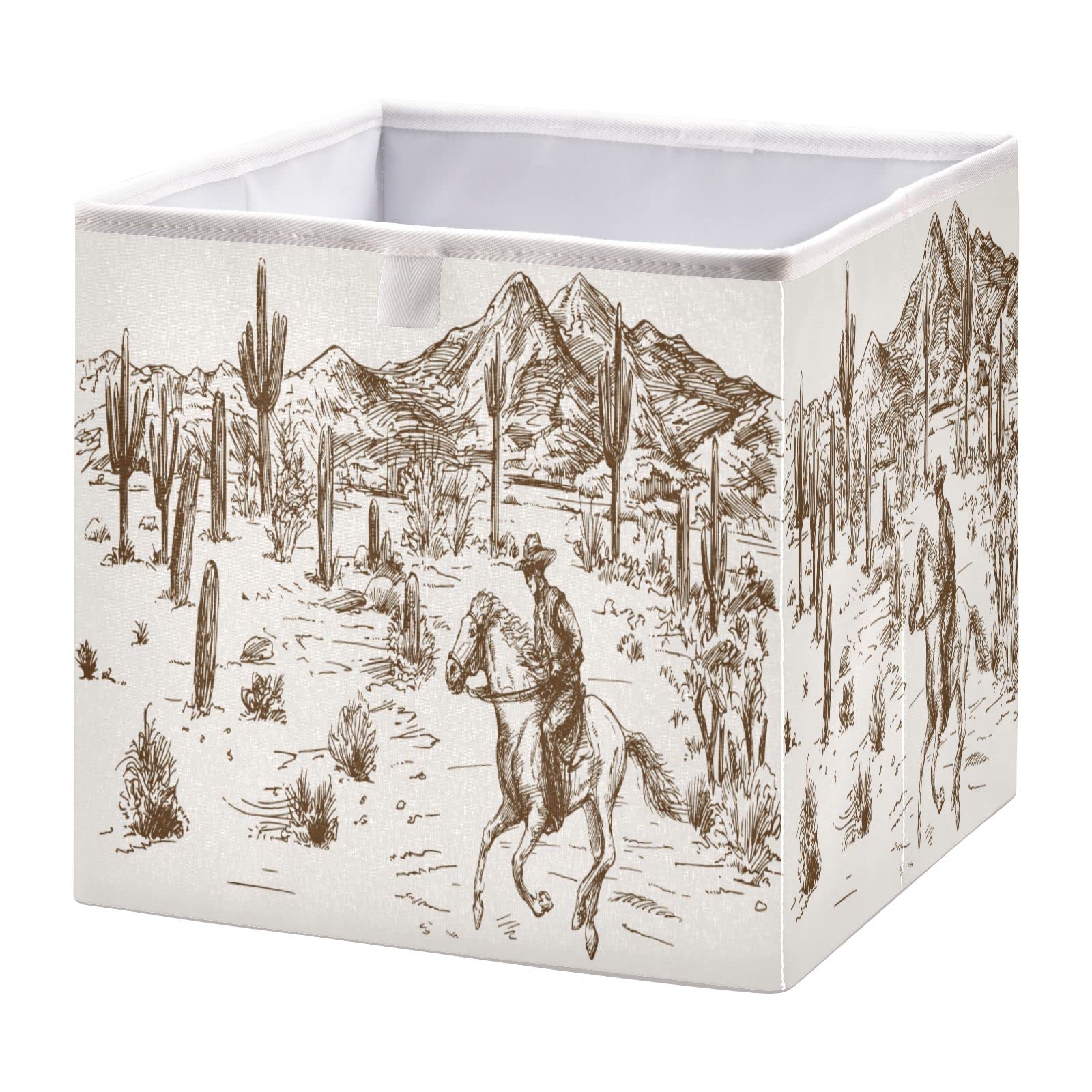 CHIFIGNO American West Desert Cowboy Cube Storage Bins Laundry Basket Organizer Collapsible Storage Box for Shelves Closet Toys Knitters Storage Gift Basket, 11 Inch