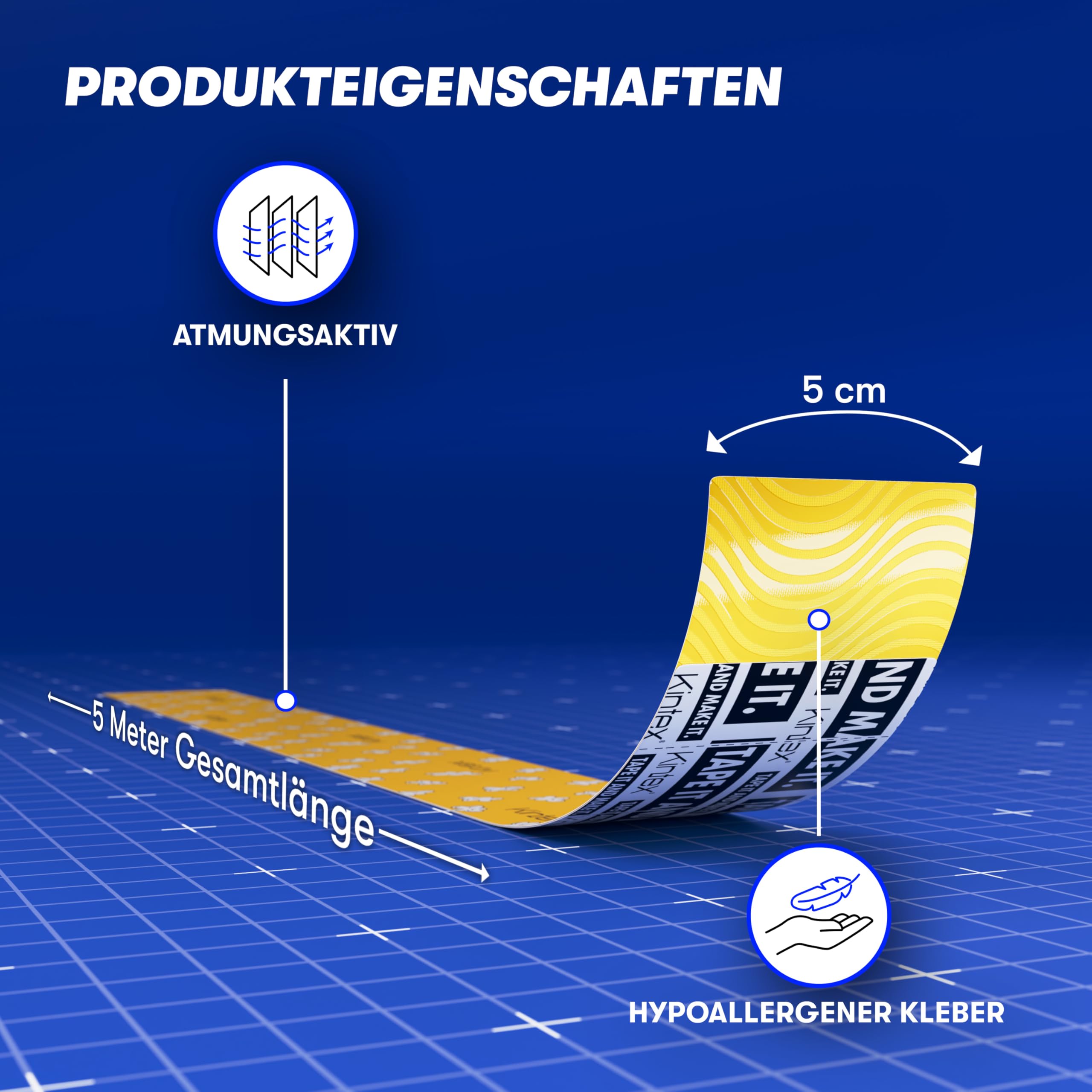 Kintex Kinezjologie Tape Design Edition, 5 cm x 5 m, przyjazna dla skóry i wodoodporna taśma kinezjologiczna, taśma fizjologiczna, taśma medyczna, taśma sportowa (Be Corney)