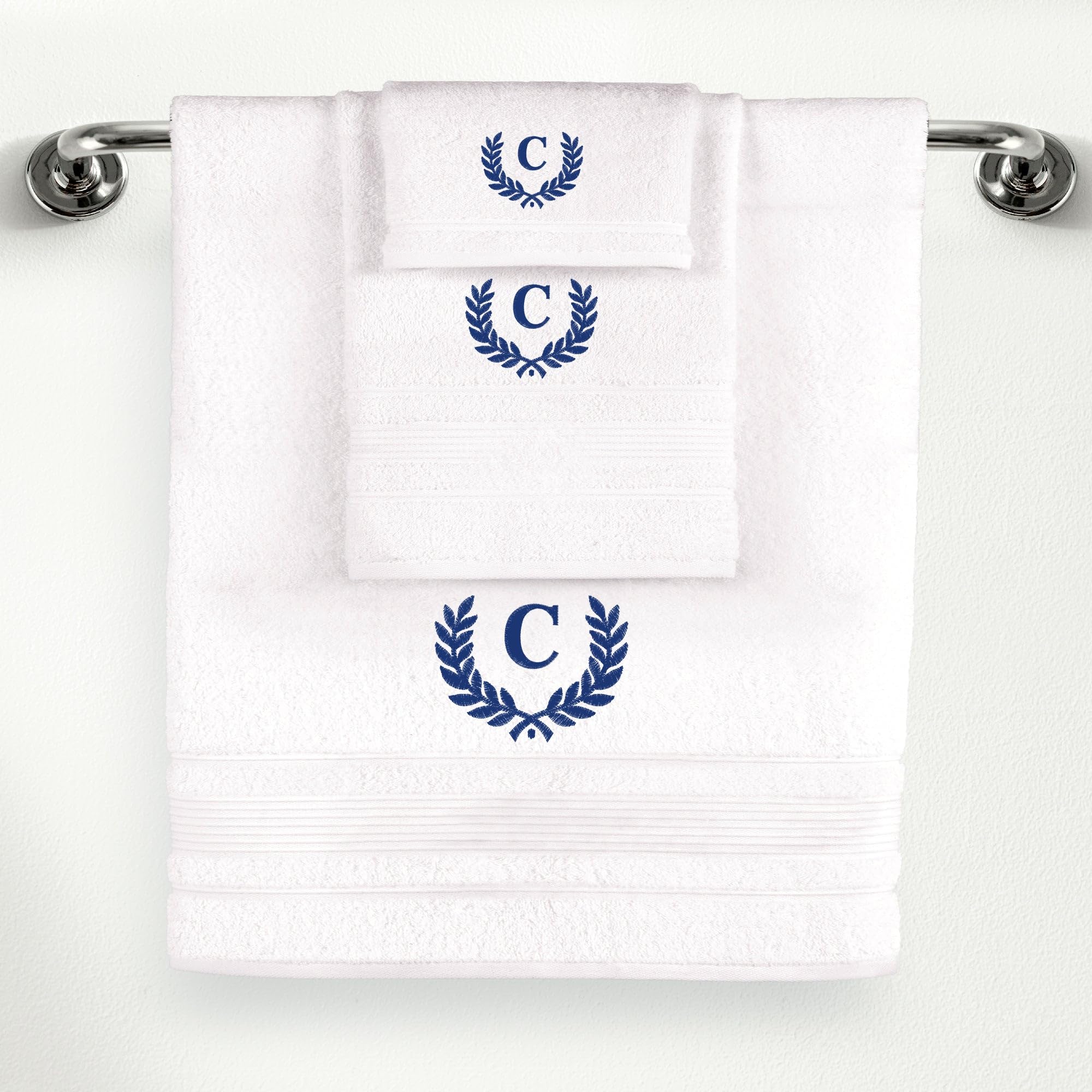 Ephesos Personalized Custom Monogrammed White Towel Set - 3 Piece, Soft & Absorbent 100% Cotton - Perfect for Gifts, Home, Bathroom, Spa, or Kitchen -