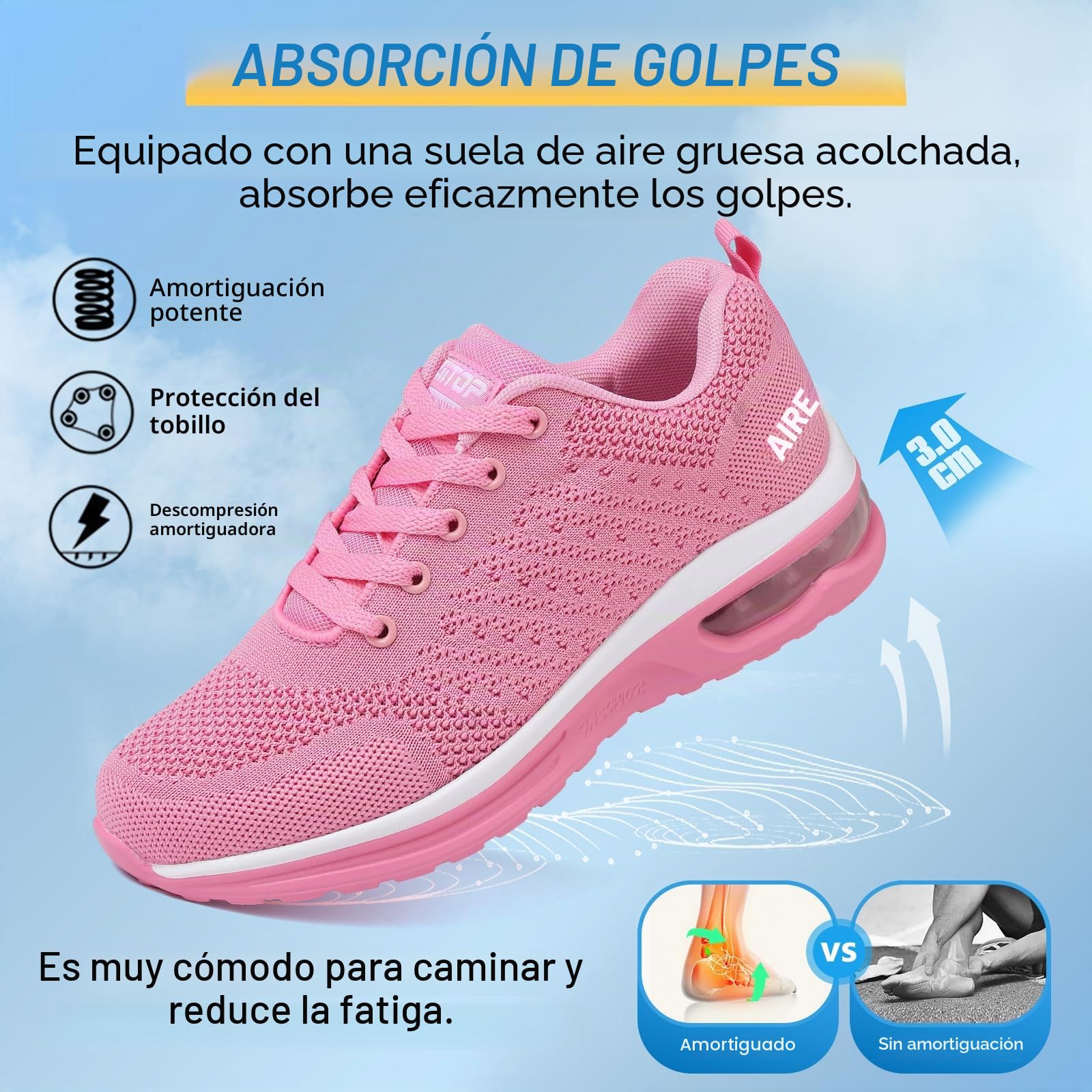 Zapatillas Deportivas Mujer Transpirables Ligeras de Malla para Correr Caminar Sneakers Casual Trabajar Gimnasio Sneakers Zapatillas de Running