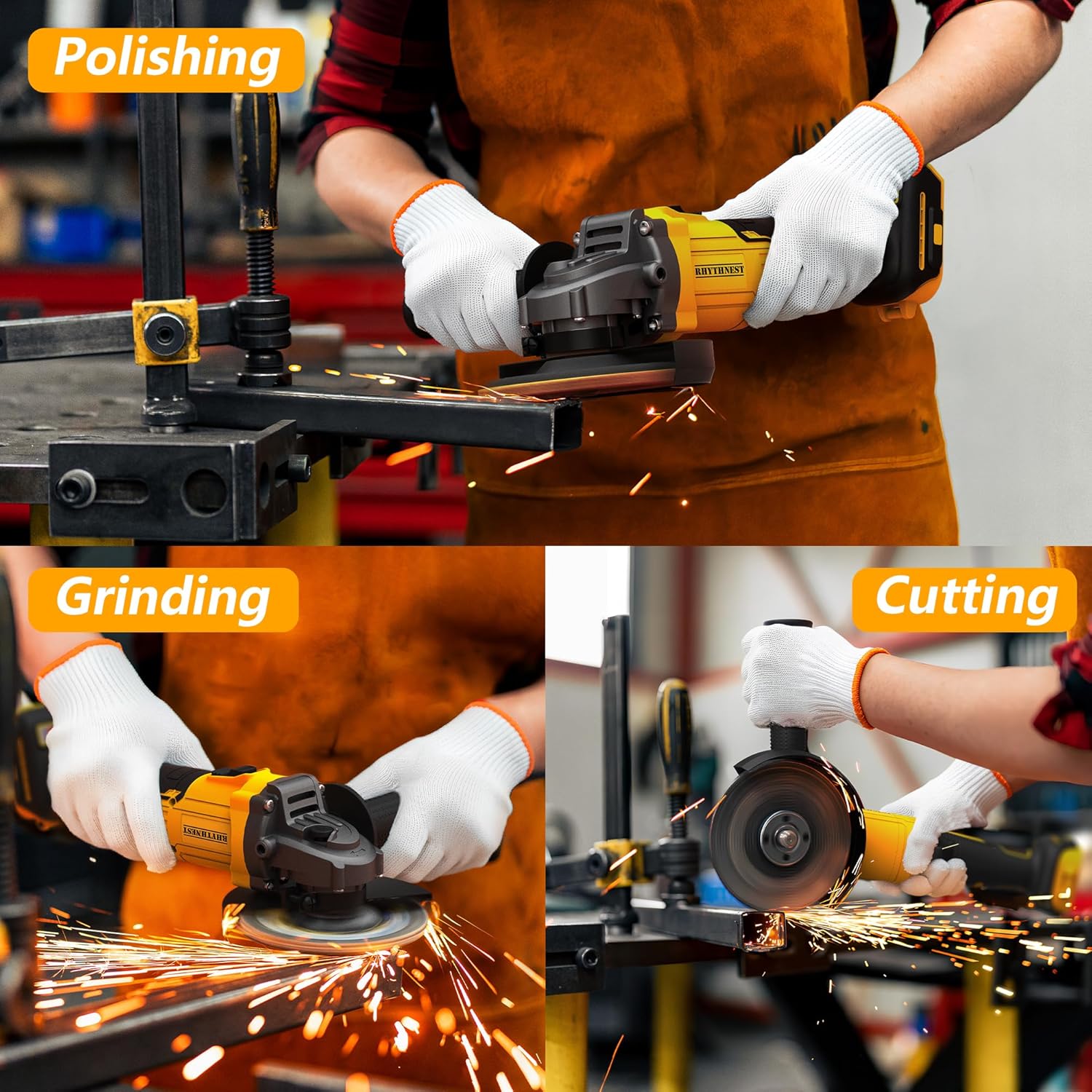 Cordless Angle Grinder 4-1/2" Compatible with DEWALT 20V Battery,3 Variable Speed Amoladora Angular Included 6 Discs,Electric Grinder Tool for Cutting, Grinding,Polishing and Rust Removal(Tool Only) - Image 7