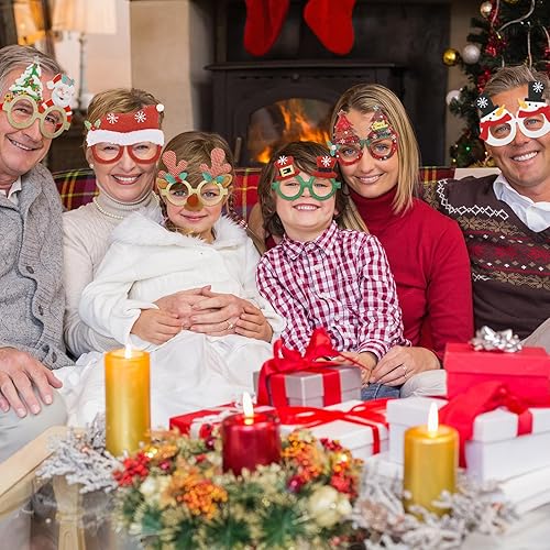 Miniatura 6 de Wettarn 48 gafas de Navidad con purpurina de Papá Noel, gafas de vacaciones con marcos, regalos de fiesta de Navidad, accesorios de Navidad,