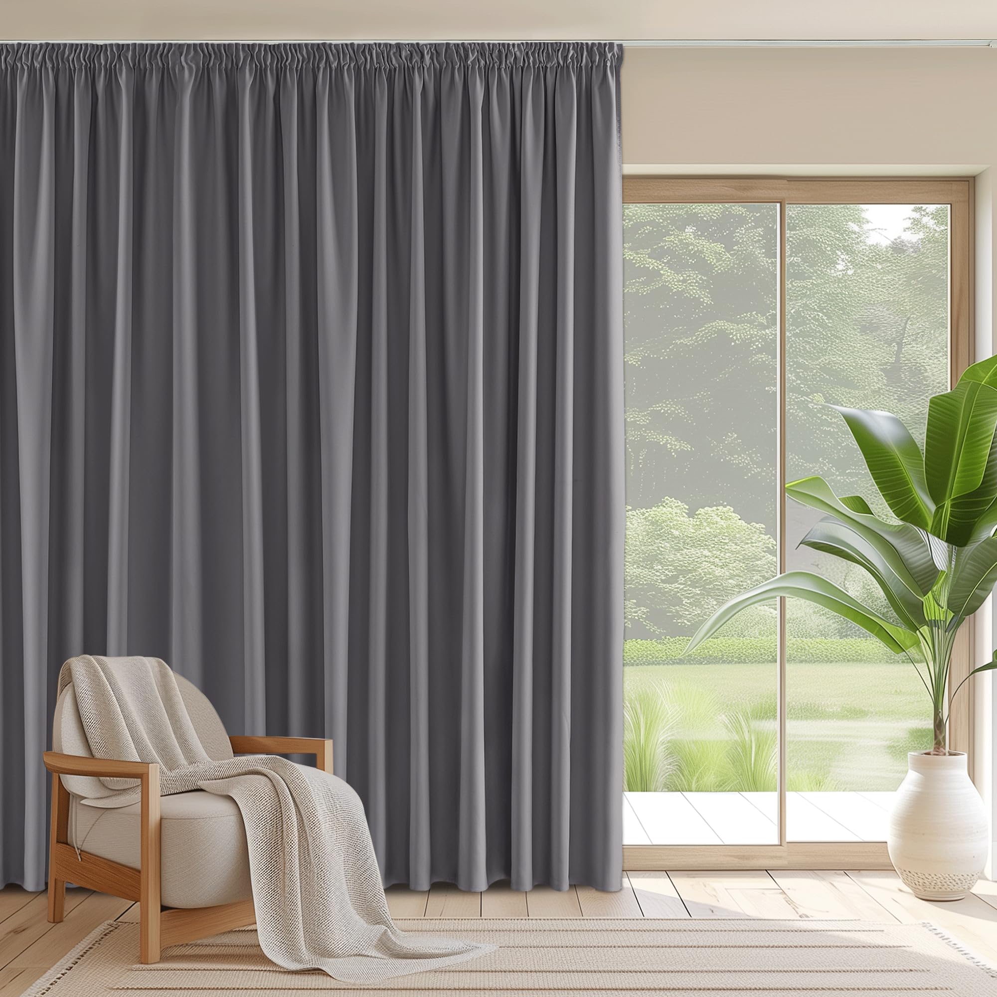 PONY DANCE Cortina Opaca Termica Aislante Cortinas Salon Cortinas para Ventanas Grandes Cortinas Dormitorio Cortina Blackout Cortinas 3 Metros para Riel, 1 Pieza, 300x245 CM, Gris Global Recycled Standard OEKO-TEX STANDARD 100 Global Recycled Standard Global Recycled Standard