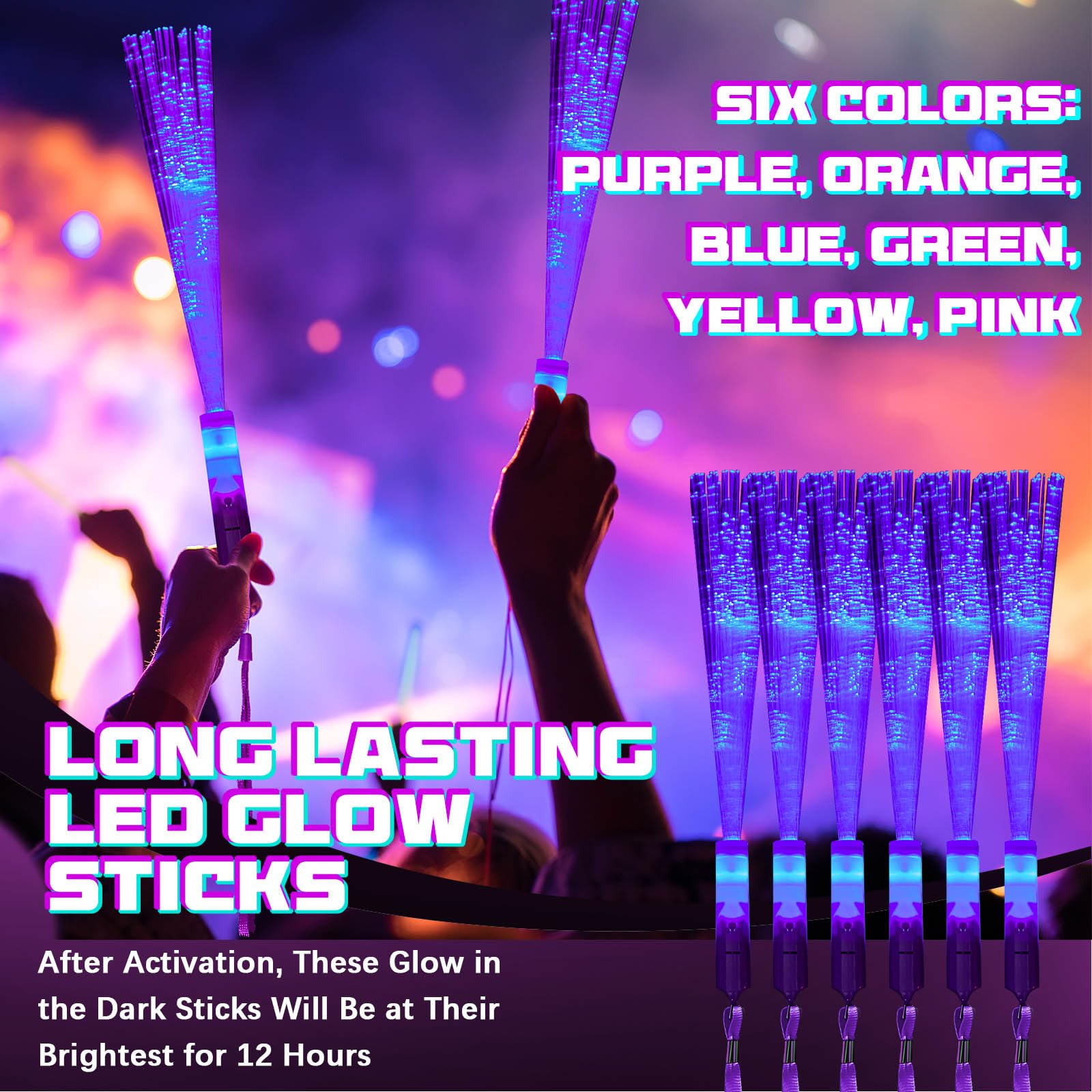 Lewtemi 300 varitas de fibra óptica a granel que brillan en la oscuridad, suministros de fiesta, varitas intermitentes LED coloridas para recuerdos de fiesta de boda (morado)
