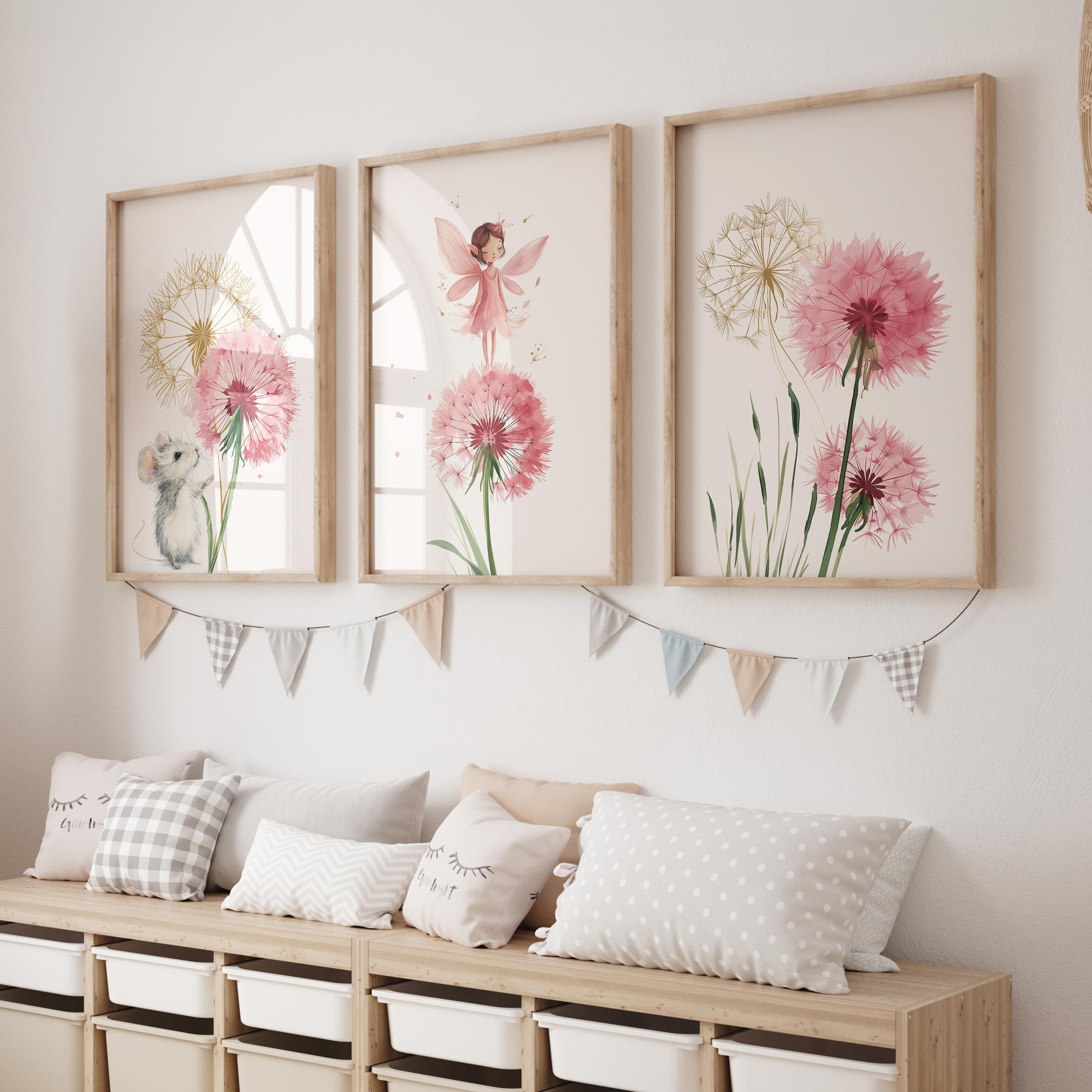 Rose Rowan Design Set of 3 Boho Fairy Princess Prints for Girls Nursery, Bedroom or Playroom. Whimsical Wall Art for Baby Girl, Toddler or Girls Room - Floral, A4