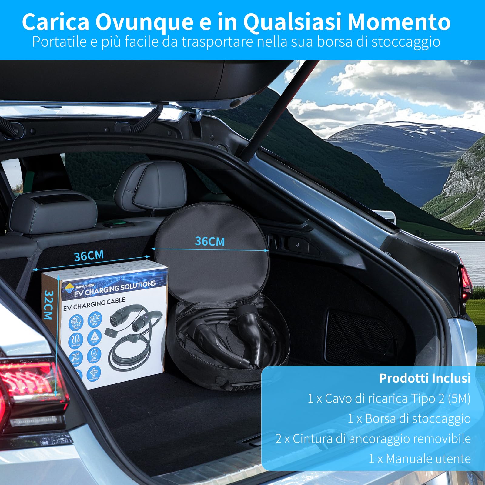 Cavo Ricarica Auto Elettrica Tipo 2: Cavo di Ricarica per Veicoli Elettrici 7KW 32A Monofase, Compatibile con Tutti i Modelli Tipo 2/CCS2, EV/PHEV, IEC 62196-2, 5M, Borsa Inclusa