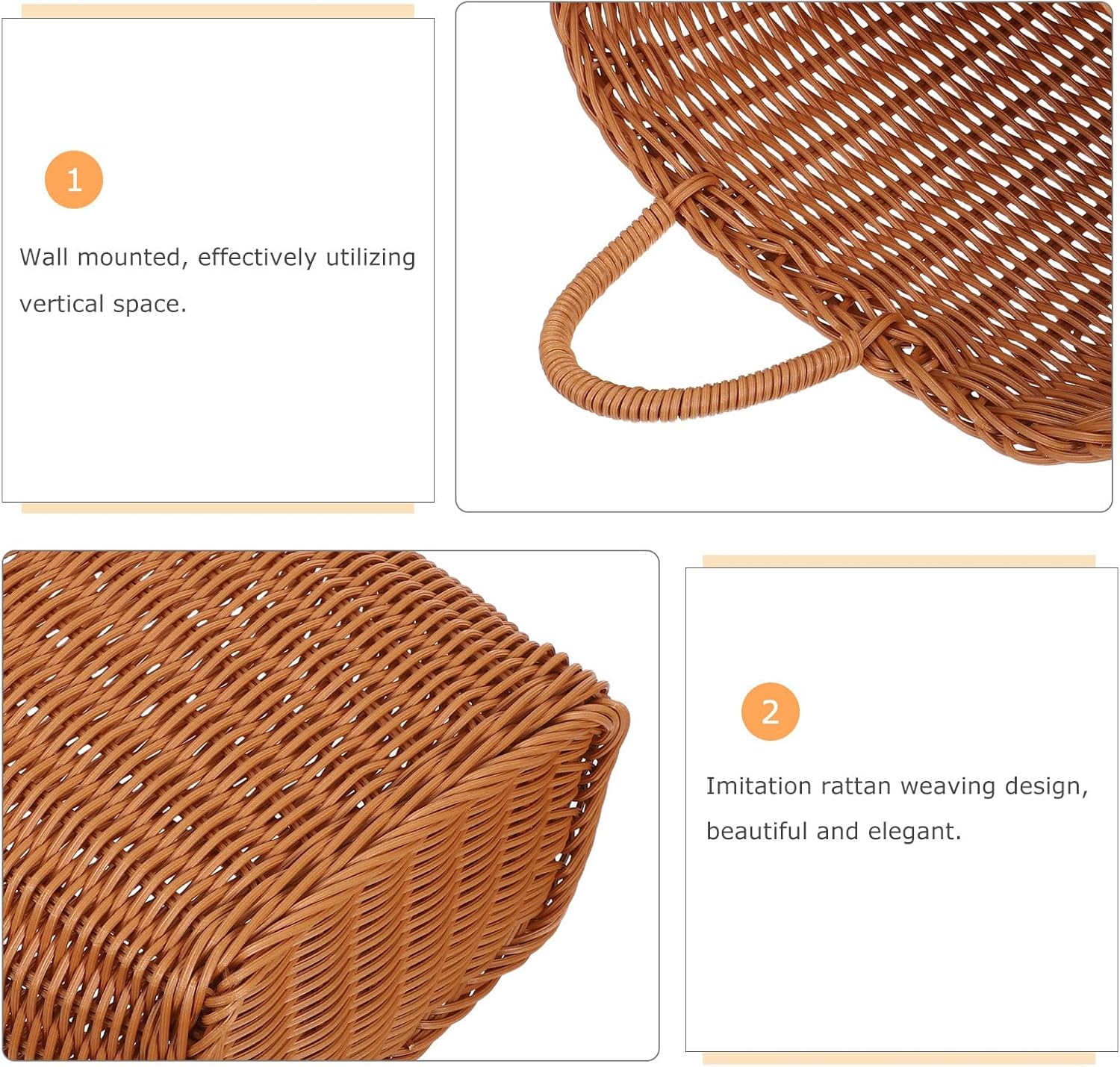 Hanging Basket for Kitchen Wall Mount, Plastic Woven Basket with Hanger, Multipurpose Garlic Onion Storage Organizer, Boho Rustic Pantry Decor