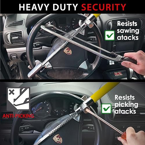 Miniatura 4 de KRASER WA839Y Cerradura para volante, alta seguridad, dispositivo antirrobo más visible y disuasorio para automóvil, bloqueo de barra de gancho