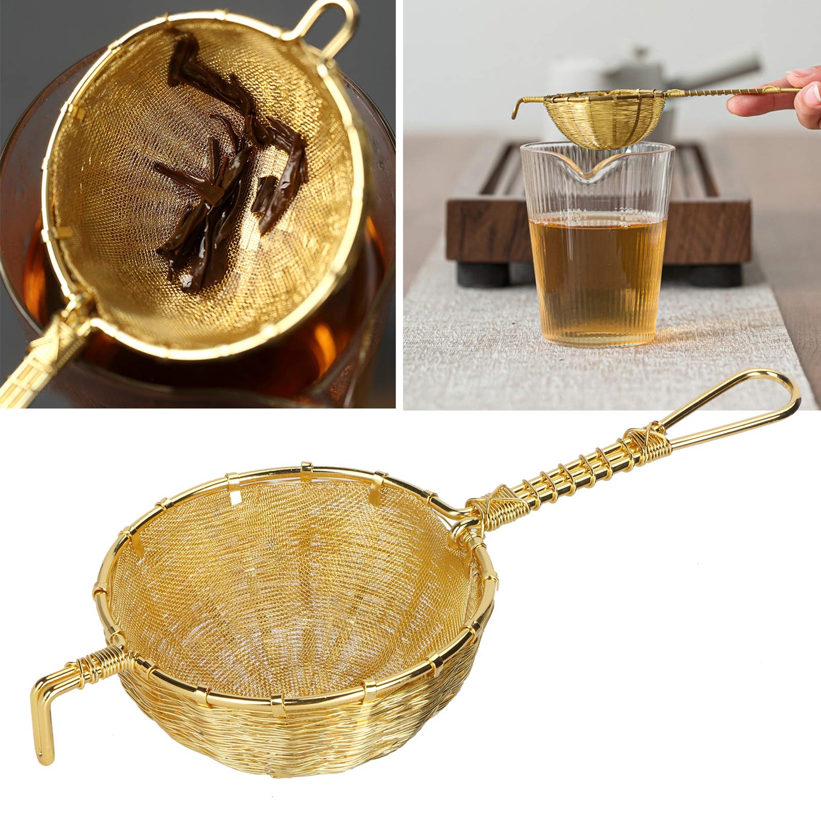Passoire à thé en cuivre fabriquée à la main, filtre à théière réutilisable avec long manche, maille fine et dense pour une excellente séparation des scories, conception