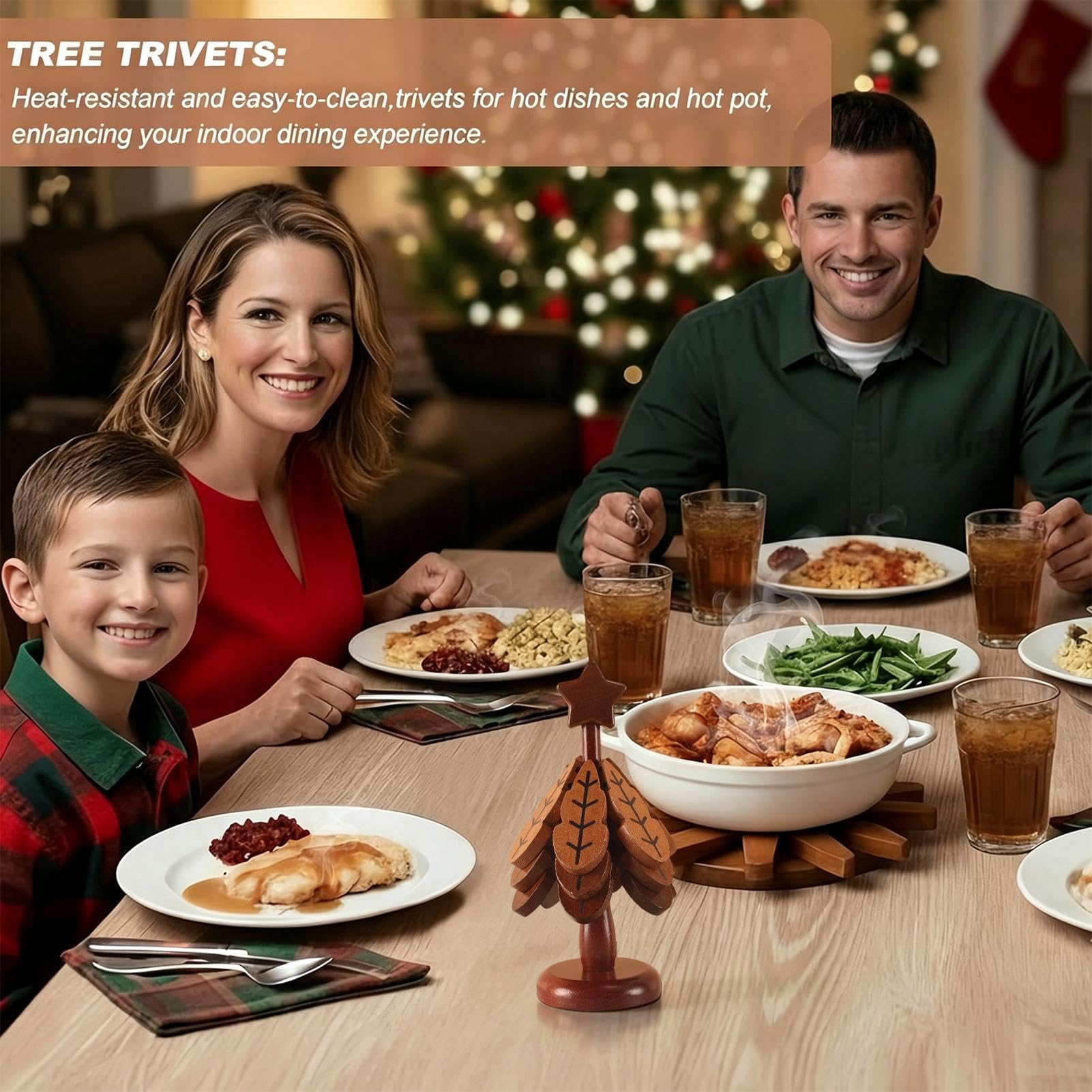Salvamanteles para comida caliente Posavasos de cocina decorativos | Juego de protectores de ollas con forma de árbol de Navidad para encimera, sartenes, cena, taza, apartamento