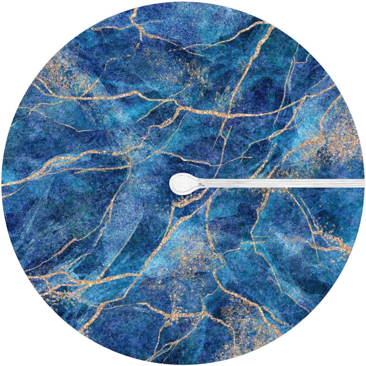 Blue Marble Texture Outdoor Round Tablecloth with Umbrella Hole Circle Fitted Patio Table Cover with Elastic Edged Waterproof Wipeable Table Cloth Fit 36"-44" Round Tables for Patio Outdoor