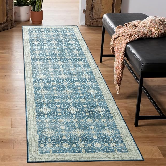 Carvapet Hallway Runner Rug 60x210cm Soft Microfiber Long Kitchen Mat Non Slip Washable Area Runner Rug Floor Carpet for Entryway Laundry Living Room(Blue)
