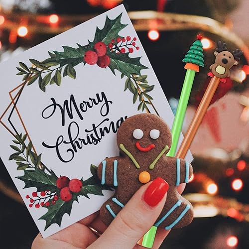 Miniatura 9 de Bolígrafo de tinta de gel de Navidad, tinta de gel negra para niños y niñas, suministros de oficina, 8 estilos, árbol de Navidad, muñeco de nieve,