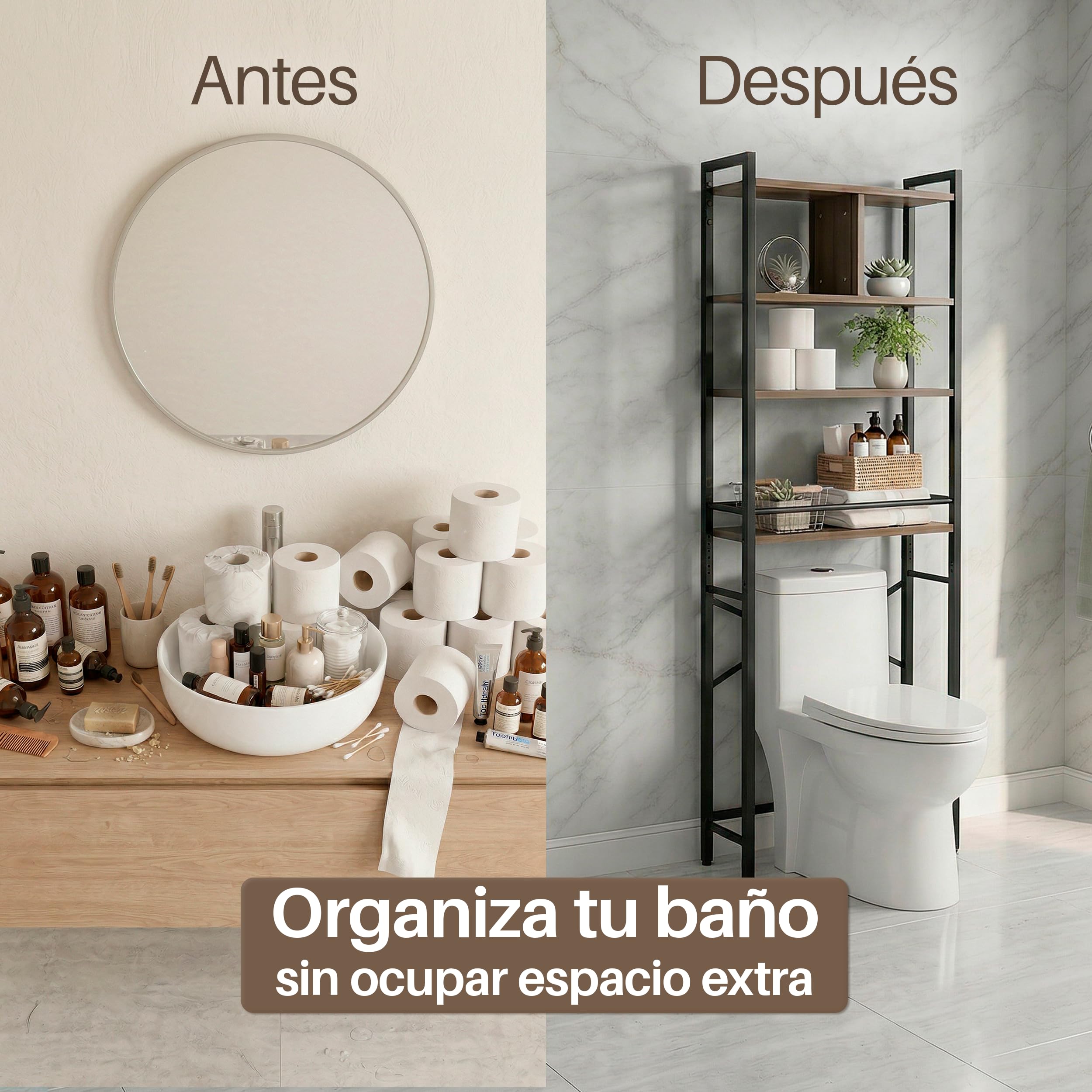 Estantería Baño sobre Inodoro MDF 170 cm con 4 Niveles Organizador Ahorro Espacio