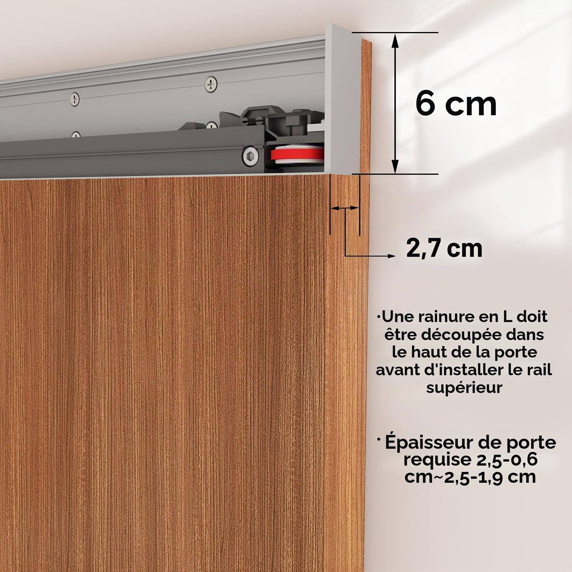 JUBEST Kit de quincaillerie pour porte de grange dissimulée avec mécanisme de fermeture douce, rail de porte coulissante invisible pour largeur d'ouverture de 61 cm à 71,1 cm, kit de quincaillerie