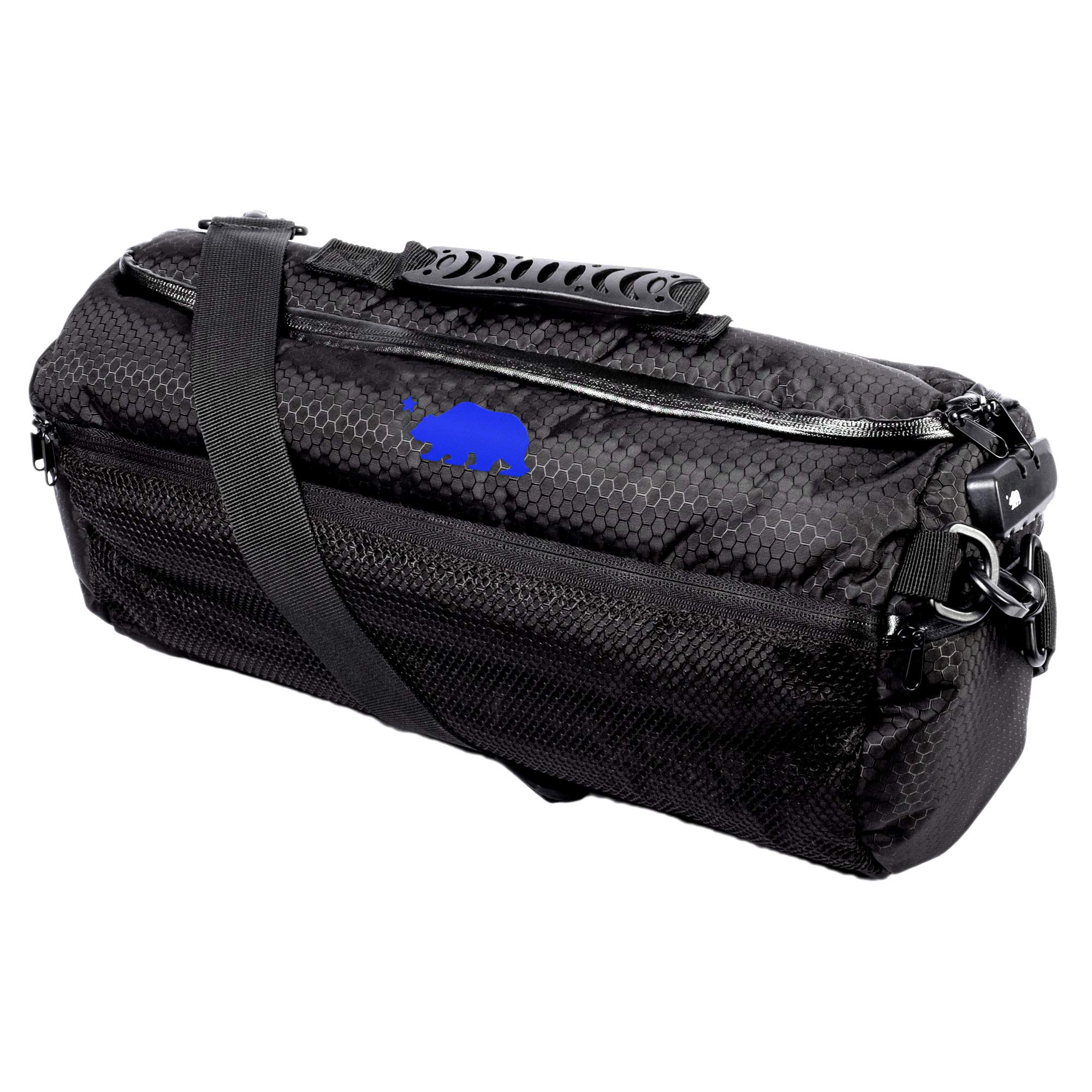Cali Crusher100% Smell Proof Duffle Bag w/Combo Lock (Black/Blue, 16")