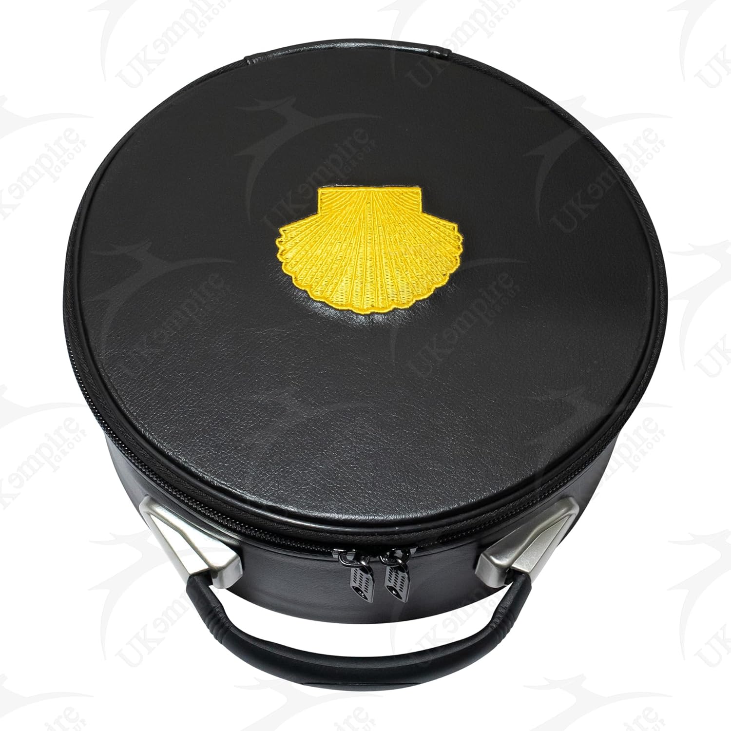 Masonic Crown Cap Case ST Thomas Of Acon Black Leather, Embroidered Emblem (Gold) – Freemason Hat Carrying Storage Box