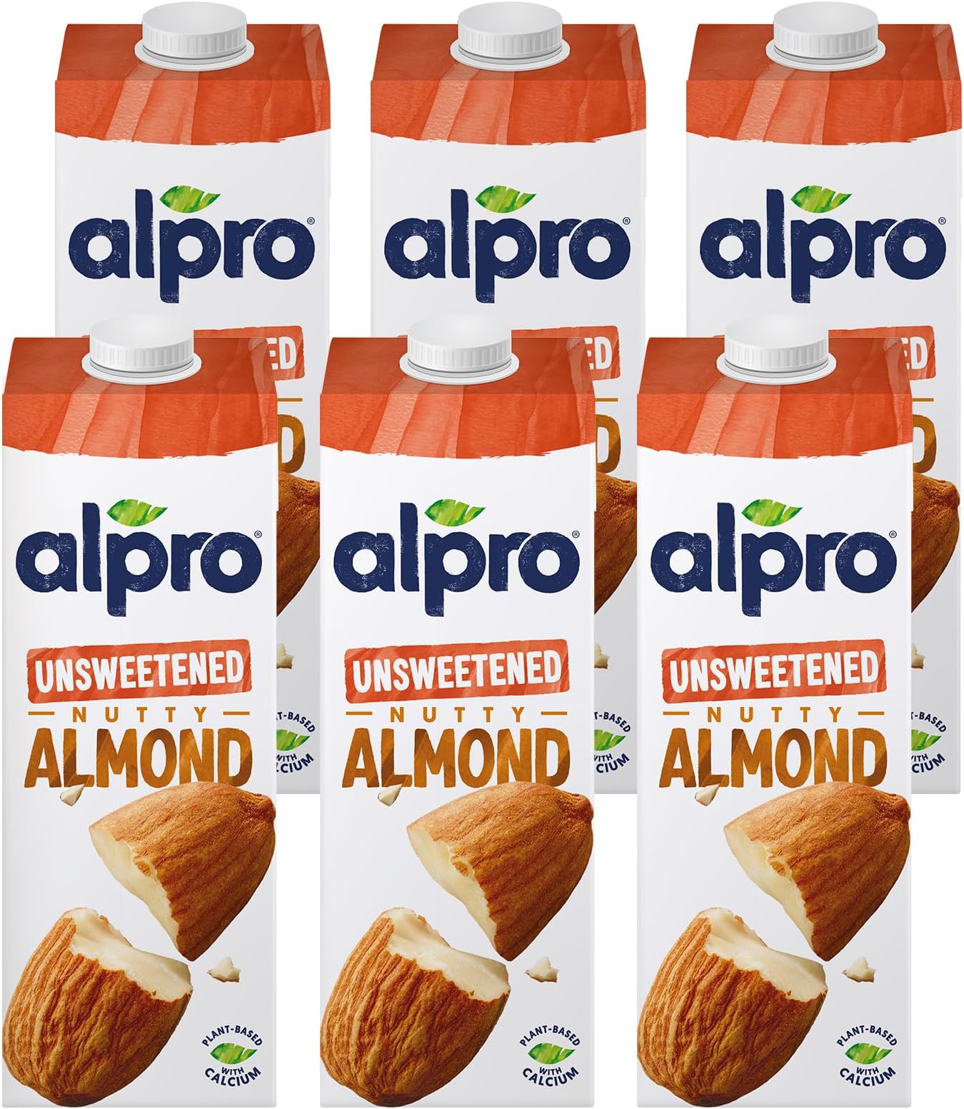 Alpro Almond Unsweetened Drink, 100% Plant-Based, Lactose Free - 1L (6X1L)