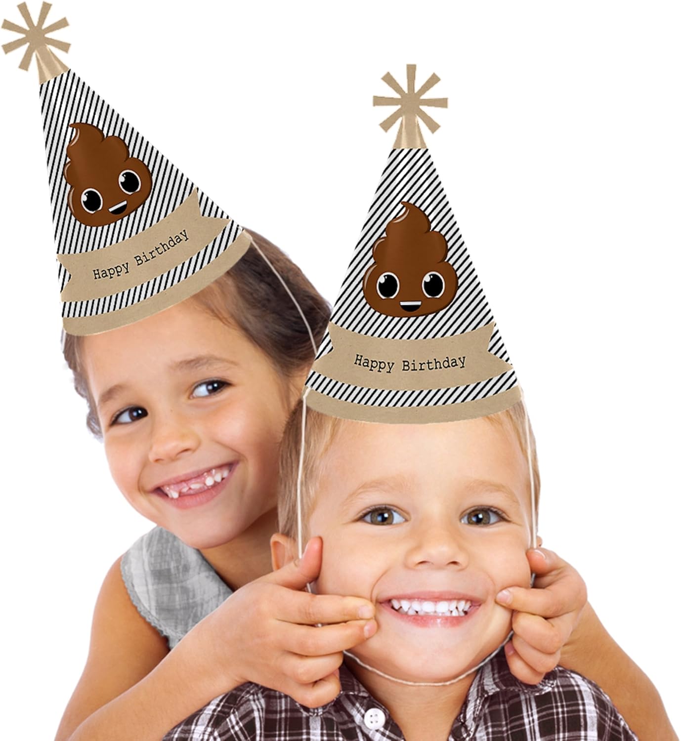 Party 'Til You're Pooped - Cone Poop Emoji Happy Birthday Party Hats for Kids and Adults - Set of 8 (Standard Size) : Toys & Games