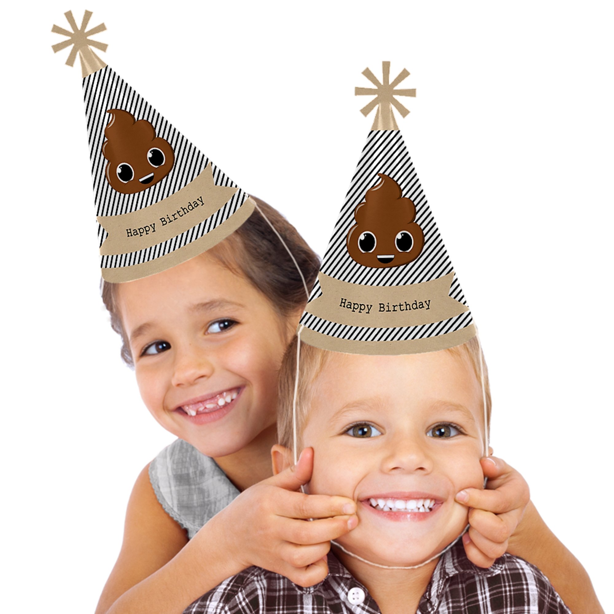 Big Dot of Happiness Party 'Til You're Pooped - Cone Poop Emoji Happy Birthday Party Hats for Kids and Adults - Set of 8 (Standard Size)