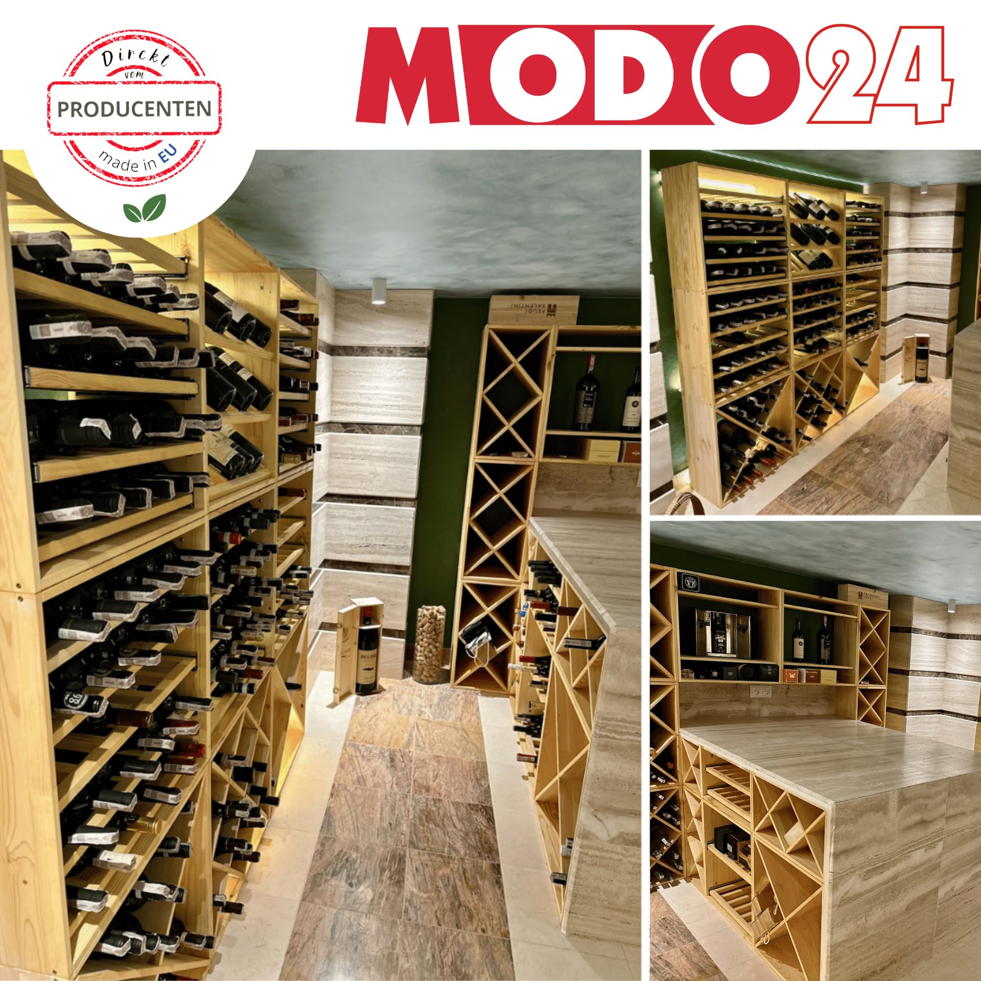 Flaschenregal mit Auszugsböden, Weinregal Massivholz für 30 Flaschen, Weinschrank, Modulares Weinständer, Getränkeregal, Weinflaschenhalter, Kellerregal, Flaschenständer, 60x60x30 cm, Braun