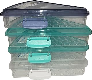 Pizza Storage Containers – 4 Pack | 26 oz Triangle Slice Saver with Click-Lock Lids | Stackable, Microwave & Dishwasher Safe | BPA-Free | Fits 2 Pizza Slices | Assorted Colors and Designs