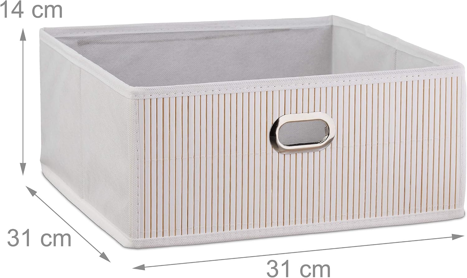 Relaxdays Bamboo Storage Basket, Bathroom & Bedroom Organiser, Square, Low Box, HxWxD 14 x 31 x 31 cm, Folding, White