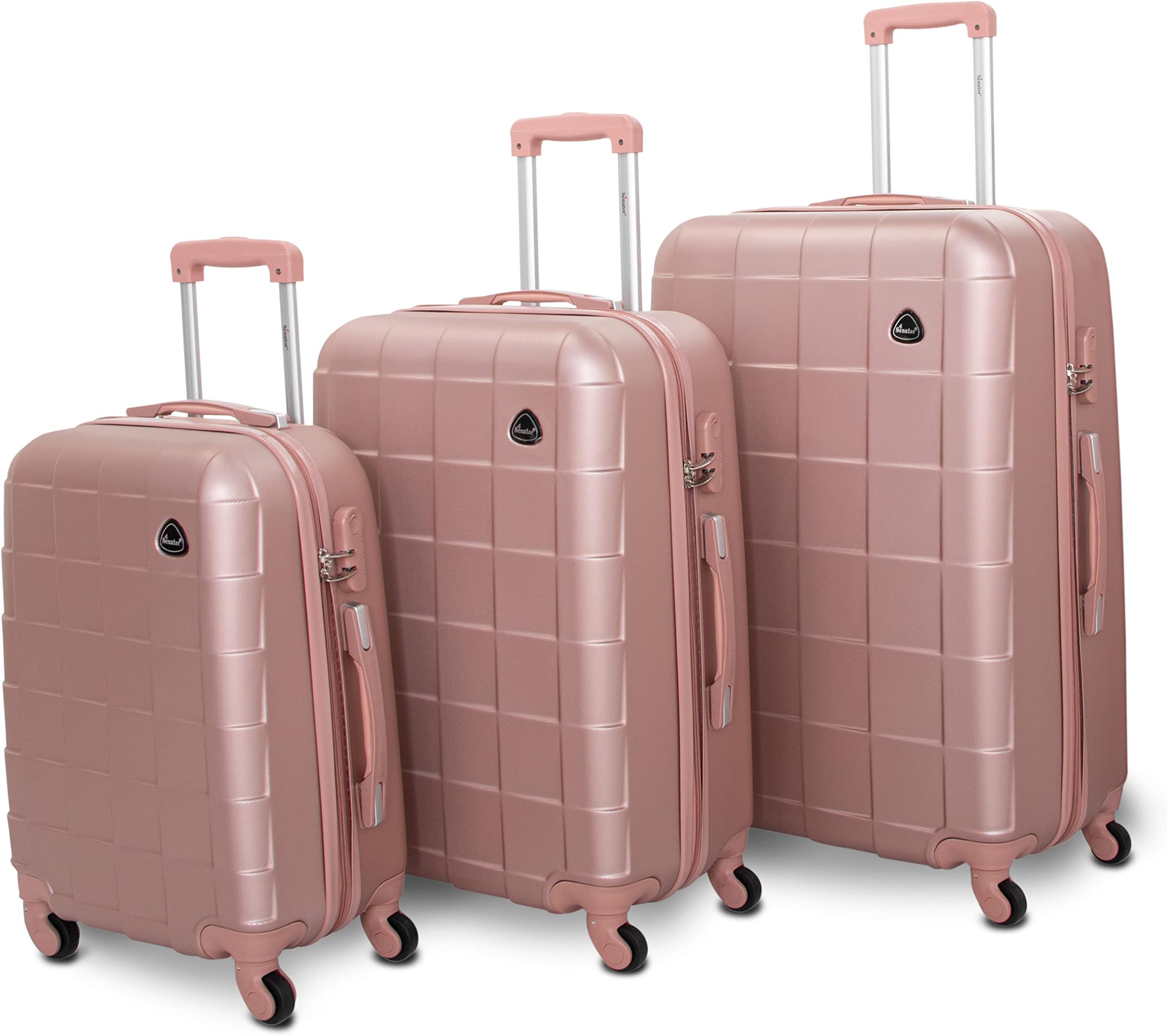 Hard Shell Luggage Set Lightweight 3-Piece ABS Luggage Sets with Spinner Wheels 4 A207 (Set of 3, Rose Gold)