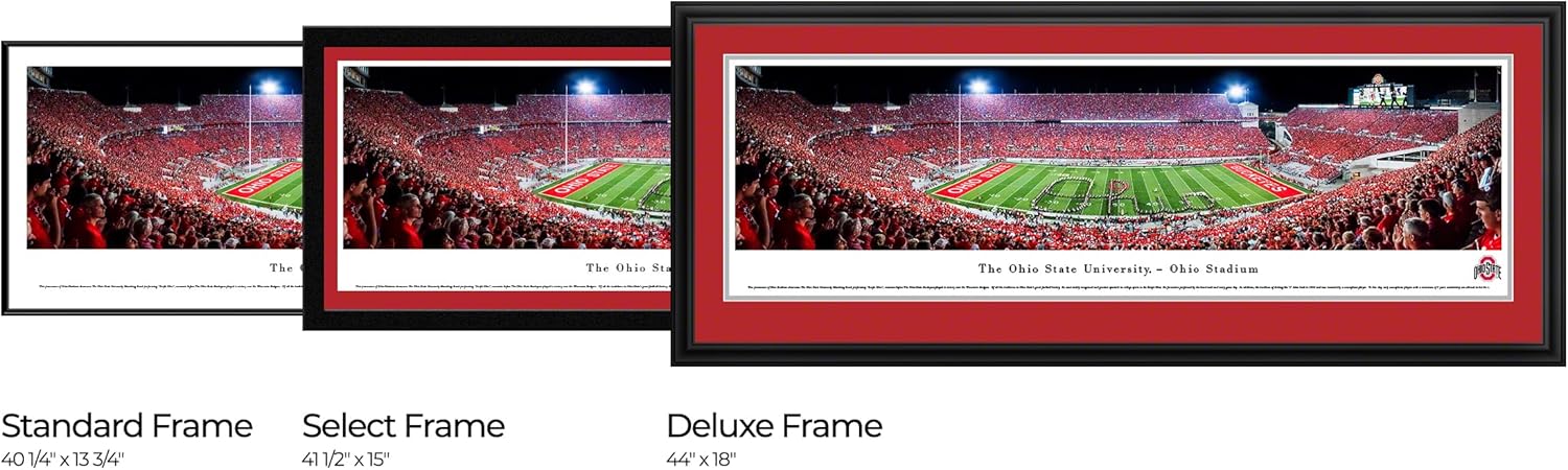 Ohio State Football, Band Script - Single Mat, Select Frame (41.5" x 15") by Blakeway Panoramas